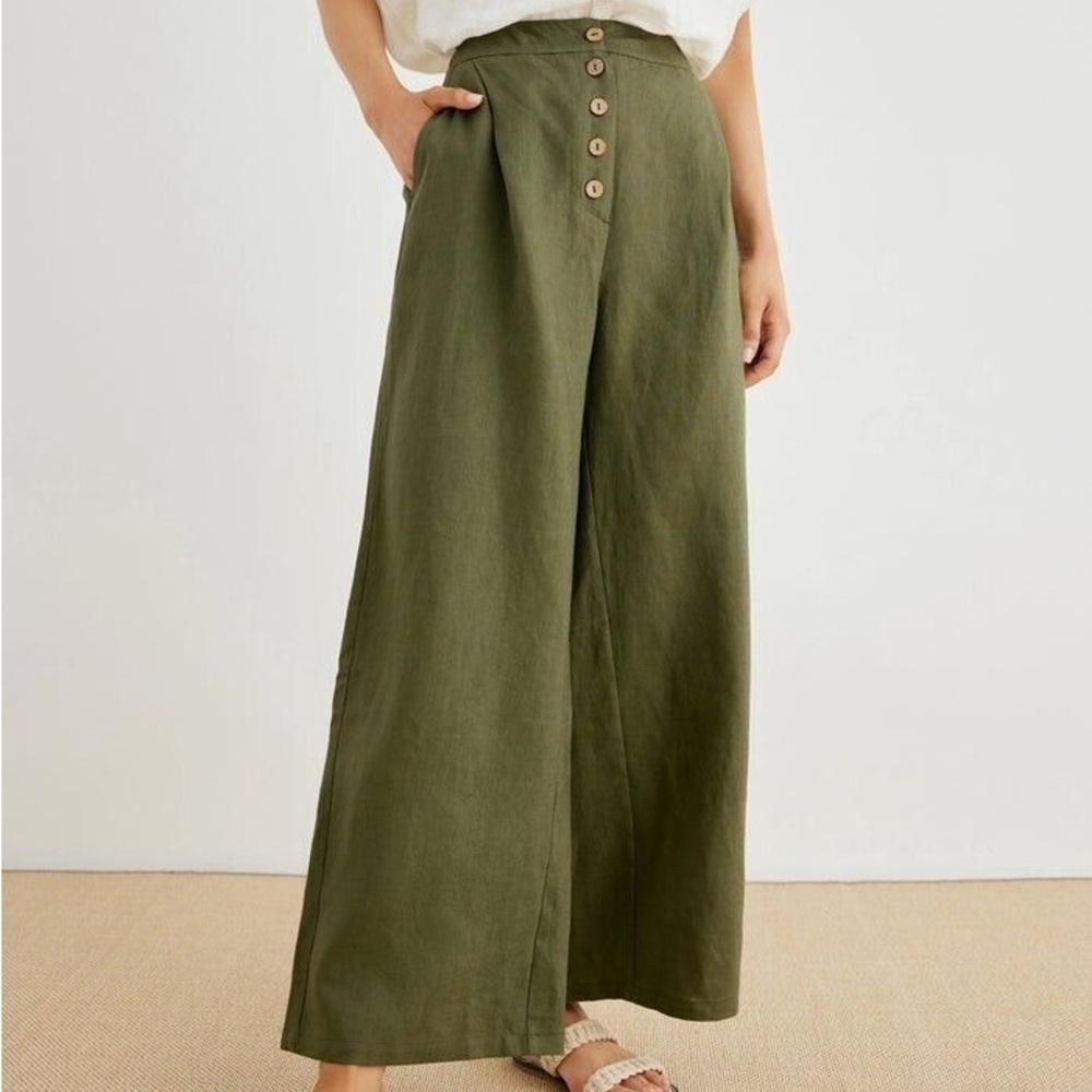 High-Waist Olive Wide-Leg Pants